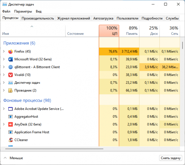 Загрузка ЦП 100 %: способы решения проблемы